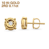 Solid 10K Gold 7mm Round Diamond Stud Earrings With Screw Backing