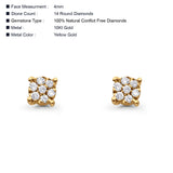 Solid 10K Gold 4mm Round Diamond Stud Earrings With Screw Backing