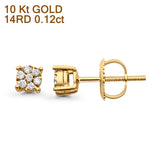 Solid 10K Gold 4mm Round Diamond Stud Earrings With Screw Backing