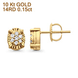 Solid 10K Gold 7.7mm Round Diamond Stud Earrings With Screw Backing