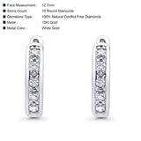 Solid 10K Gold 12.7mm Round Diamond Hoop Earrings With Post And Click Backing