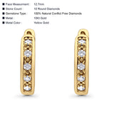 Solid 10K Gold 12.7mm Round Diamond Hoop Earrings With Post And Click Backing