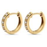 Solid 10K Gold 12.7mm Round Diamond Hoop Earrings With Post And Click Backing