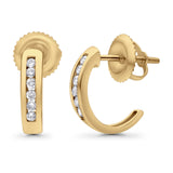 Solid 10K Gold 12.7mm Round Diamond Hoop Earrings With Screw Backing