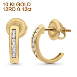 Solid 10K Gold 12.7mm Round Diamond Hoop Earrings With Screw Backing