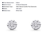 Solid 10K Gold 4.9mm Round Cluster Diamond Stud Earrings With Screw Backing