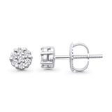 Solid 10K Gold 4.9mm Round Cluster Diamond Stud Earrings With Screw Backing