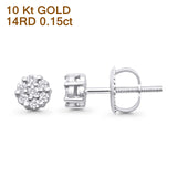 Solid 10K Gold 4.9mm Round Cluster Diamond Stud Earrings With Screw Backing