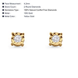 Solid 10K Gold 4.2mm Classic Round Diamond Stud Earrings With Screw Backing