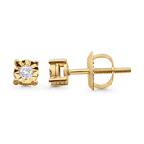 Solid 10K Gold 4.2mm Classic Round Diamond Stud Earrings With Screw Backing