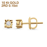 Solid 10K Gold 4.2mm Classic Round Diamond Stud Earrings With Screw Backing