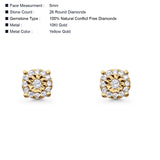 Solid 10K Gold 5mm Classic Round Diamond Stud Earrings With Screw Backing