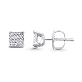 Solid 10K Gold 5mm Square Classic Round Fine Diamond Stud Earrings