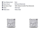 Solid 10K Gold 5mm Square Classic Round Fine Diamond Stud Earrings