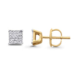 Solid 10K Gold 5mm Square Classic Round Fine Diamond Stud Earrings
