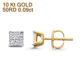 Solid 10K Gold 5mm Square Classic Round Fine Diamond Stud Earrings