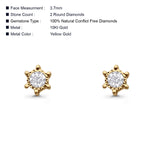 Solid 10K Gold 3.7mm Round Diamond Stud Earrings With Screw Backing