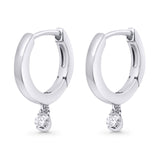 Solid 10K Gold 12.7mm Round Diamond Hoop Earrings With Post And Click Backing