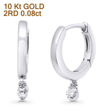 Solid 10K Gold 12.7mm Round Diamond Hoop Earrings With Post And Click Backing