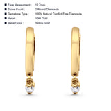 Solid 10K Gold 12.7mm Round Diamond Hoop Earrings With Post And Click Backing