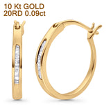 Solid 10K Gold 12.7mm Baguette Diamond Hoop Earrings