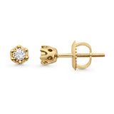 Solid 10K Gold 4.3mm Round Diamond Stud Earrings With Screw Backing