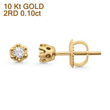 Solid 10K Gold 4.3mm Round Diamond Stud Earrings With Screw Backing