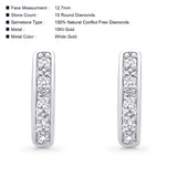 Solid 10K Gold 12.7mm Round Half Eternity Diamond Hoop Earrings