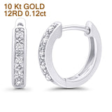 Solid 10K Gold 12.7mm Round Half Eternity Diamond Hoop Earrings