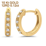 Solid 10K Gold 12.7mm Round Half Eternity Diamond Hoop Earrings