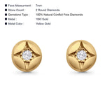 Solid 10K Gold 7mm Round Half Ball Star Shaped Diamond Stud Earrings