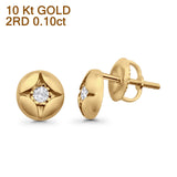 Solid 10K Gold 7mm Round Half Ball Star Shaped Diamond Stud Earrings