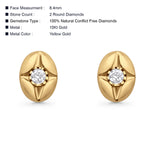 Solid 10K Gold 8.4mm Round Star Shaped Diamond Stud Earrings