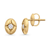 Solid 10K Gold 8.4mm Round Star Shaped Diamond Stud Earrings