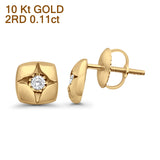 Solid 10K Gold 7.1mm Square Shaped Round Fine Diamond Stud Earrings