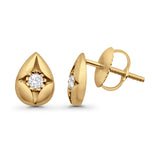 Solid 10K Gold 8.3mm Pear Shaped Round Diamond Stud Earrings