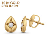 Ohrstecker aus massivem 10-Karat-Gold, 8,3 mm, birnenförmig, runder Diamant