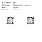 Solid 10K Gold 4mm Square Shaped Round Diamond Stud Earrings