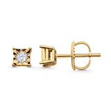 Solid 10K Gold 4mm Square Shaped Round Diamond Stud Earrings