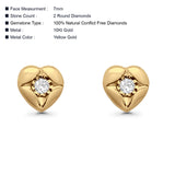 Solid 10K Gold 7mm Heart Shaped Round Diamond Stud Earrings