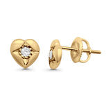 Solid 10K Gold 7mm Heart Shaped Round Diamond Stud Earrings