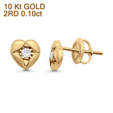 Ohrstecker aus massivem 10-Karat-Gold, 7 mm, herzförmig, runder Diamant