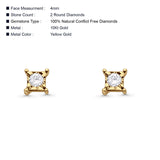 Ohrstecker aus massivem 10-Karat-Gold, 4 mm, quadratisch, rund, mit Diamanten