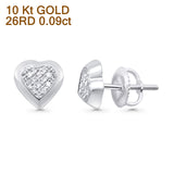 Solid 10K Gold 7.8mm Heart Shaped Round Diamond Stud Earrings