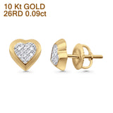 Solid 10K Gold 7.8mm Heart Shaped Round Diamond Stud Earrings