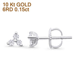 Solid 10K Gold 4.5mm Trio Round Diamond Stud Earrings With Screw Backing