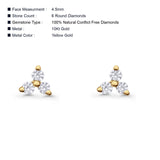 Solid 10K Gold 4.5mm Trio Round Diamond Stud Earrings With Screw Backing