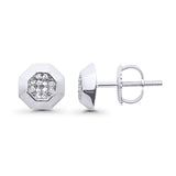 Solid 10K Gold 7.4mm Octagon Shaped Round Diamond Stud Earrings