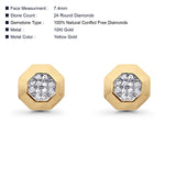 Solid 10K Gold 7.4mm Octagon Shaped Round Diamond Stud Earrings