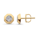 Solid 10K Gold 7.4mm Octagon Shaped Round Diamond Stud Earrings